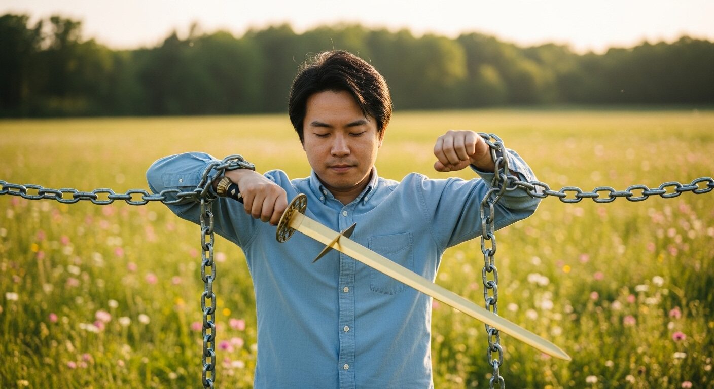 他人と自分を比較する思考の鎖を断ち切るイメージイラスト