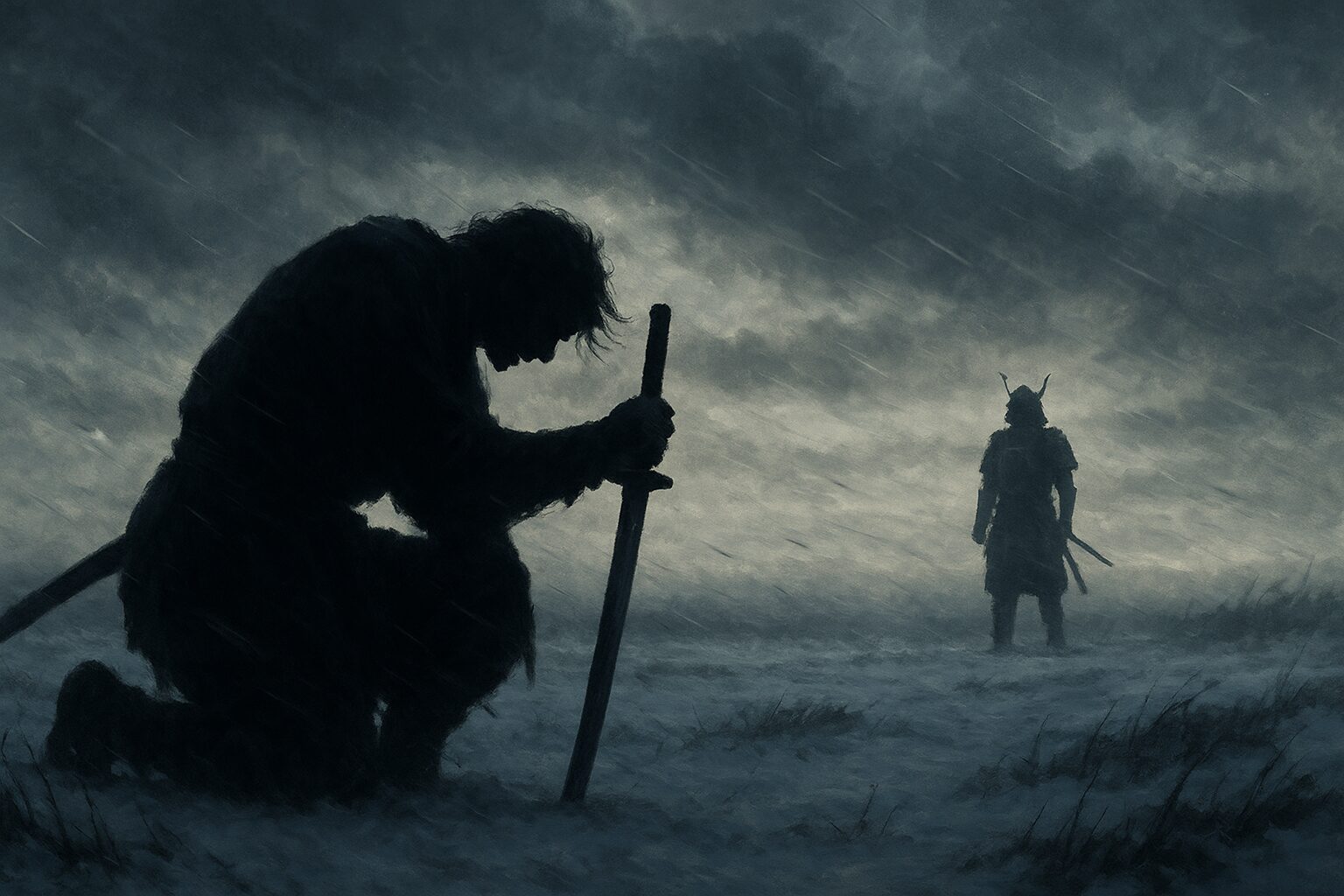 東北の英雄・阿弖流為が朝廷軍に降伏し無念の最期を迎えた葛藤と、坂上田村麻呂との認め合う魂の交流を表現した劇的なシーン